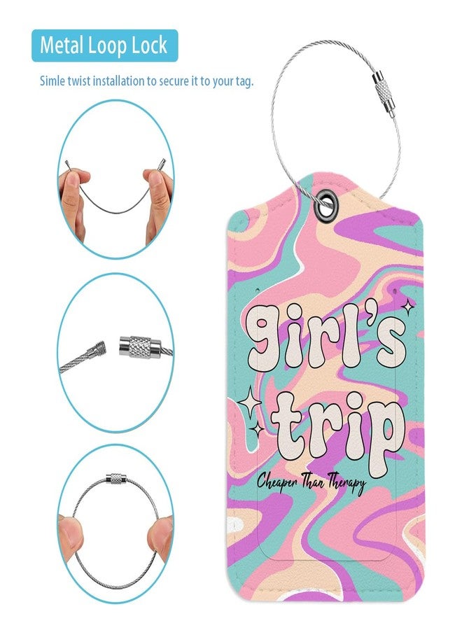LARTSFRO Preppy Color Girls Trip Luggage Tags for Suitcases, Girls Trip Groovy Luggage Tag, Back to School, Teen Girls Gifts Suitcase Tags, Trendy Girly 2 Pack Travel Luggage Tags - Image 3
